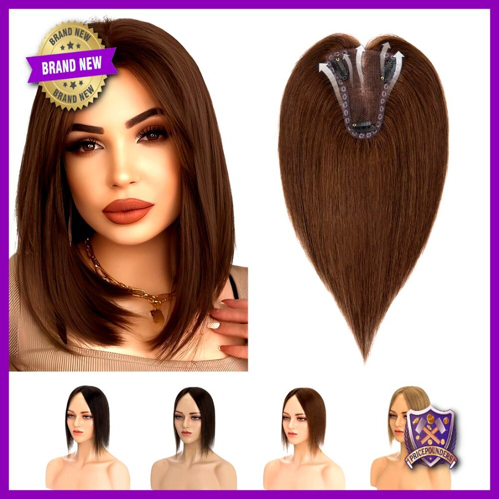 Human Hair Topper Lace Base Clip-In Remy Breathable Lightweight Natural